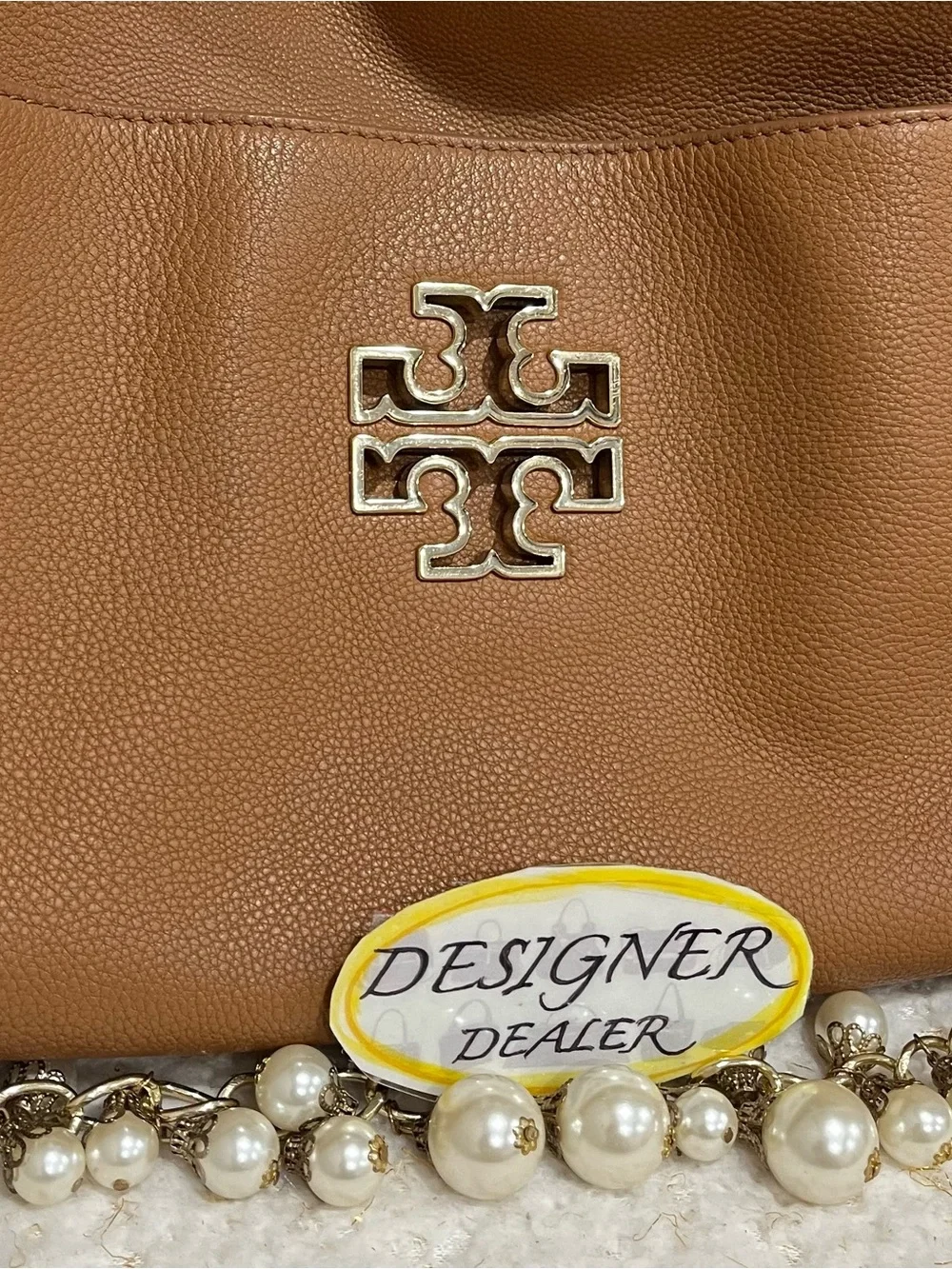 TORY BURCH Britten Large Chain Hobo Brown EUC!